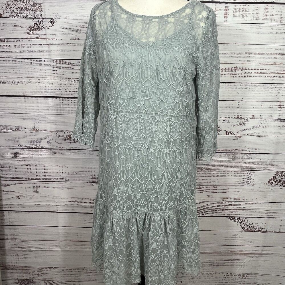 Sundance Dress Green Gray Lace Windflower Whisper S Petite Boho Romance Feminine